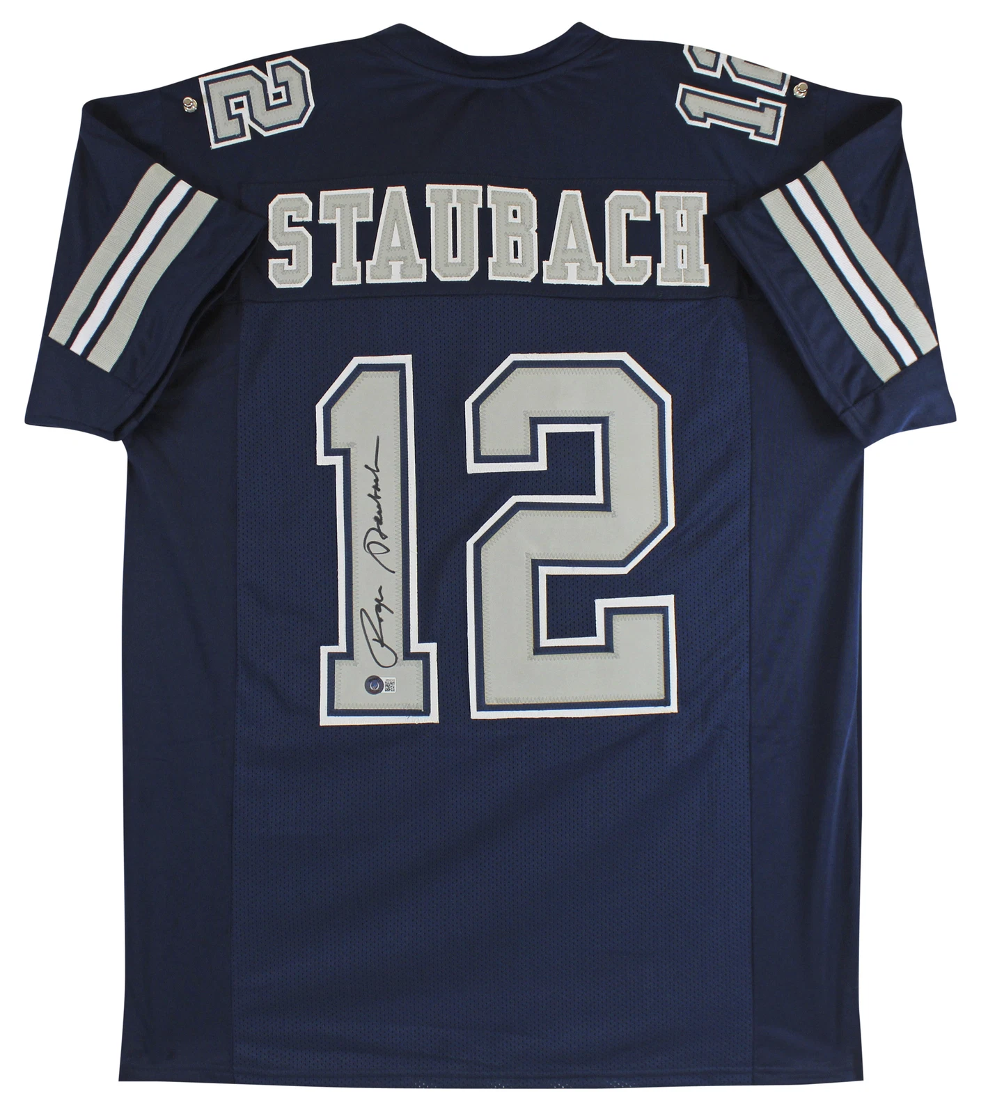 Roger Staubach Authentic Signed Navy Blue Pro Style Jersey w/ Grey #'s BAS Wit
