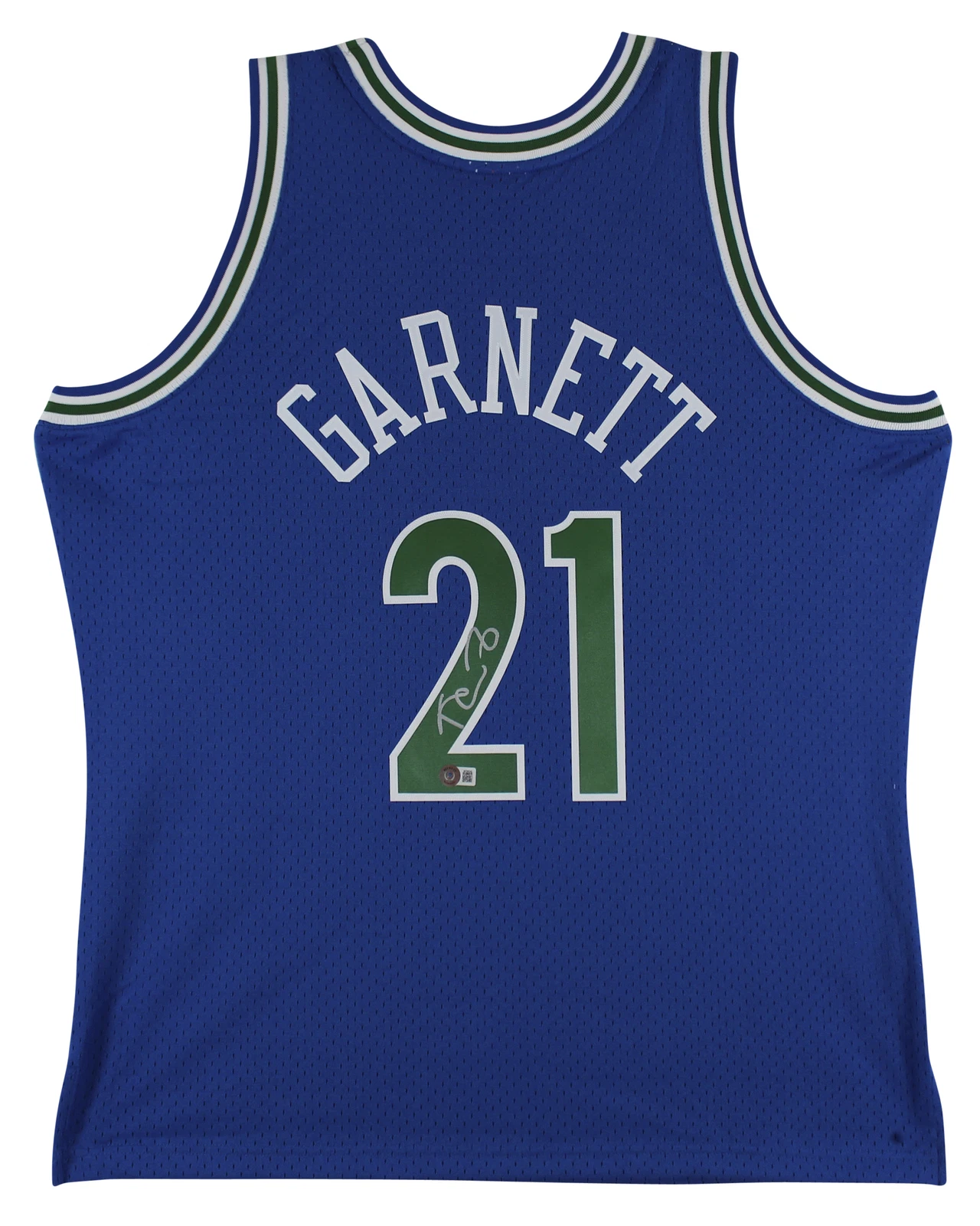 Timberwolves Kevin Garnett Signed Blue 1995-96 M&N HWC Jersey BAS Witnessed
