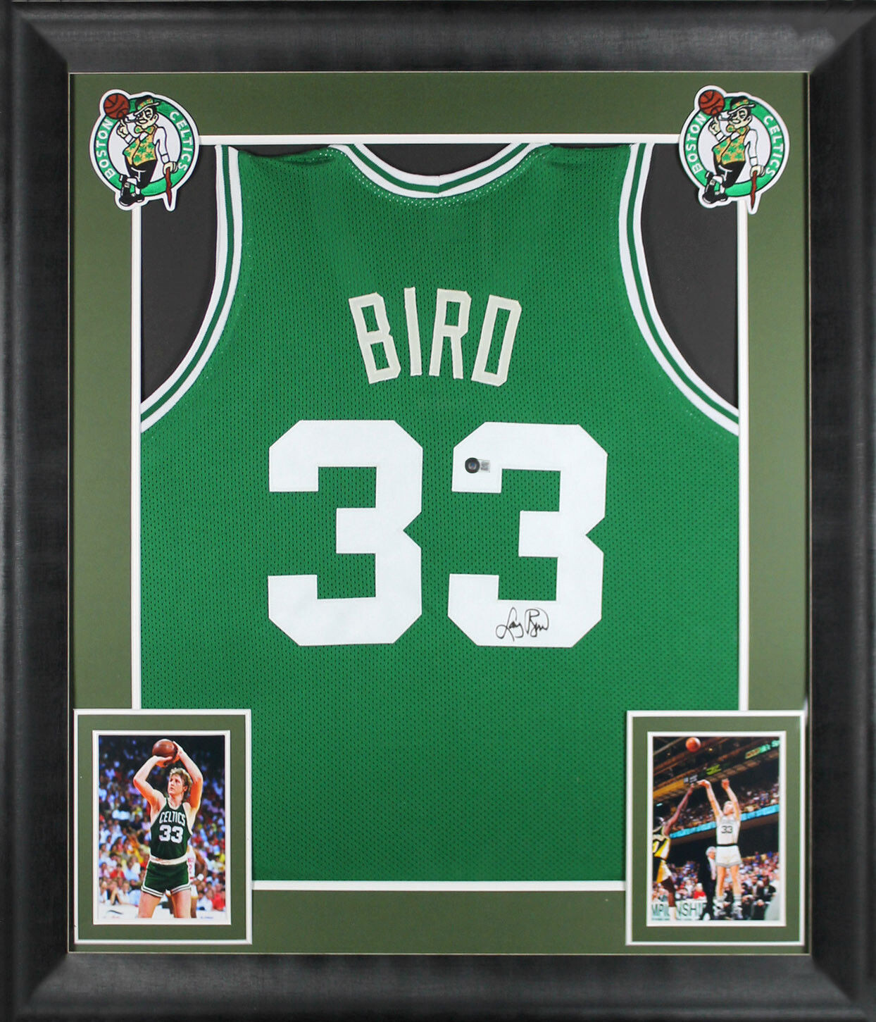 Larry Bird Authentic Signed Green Pro Style Framed Jersey BAS Witnessed
