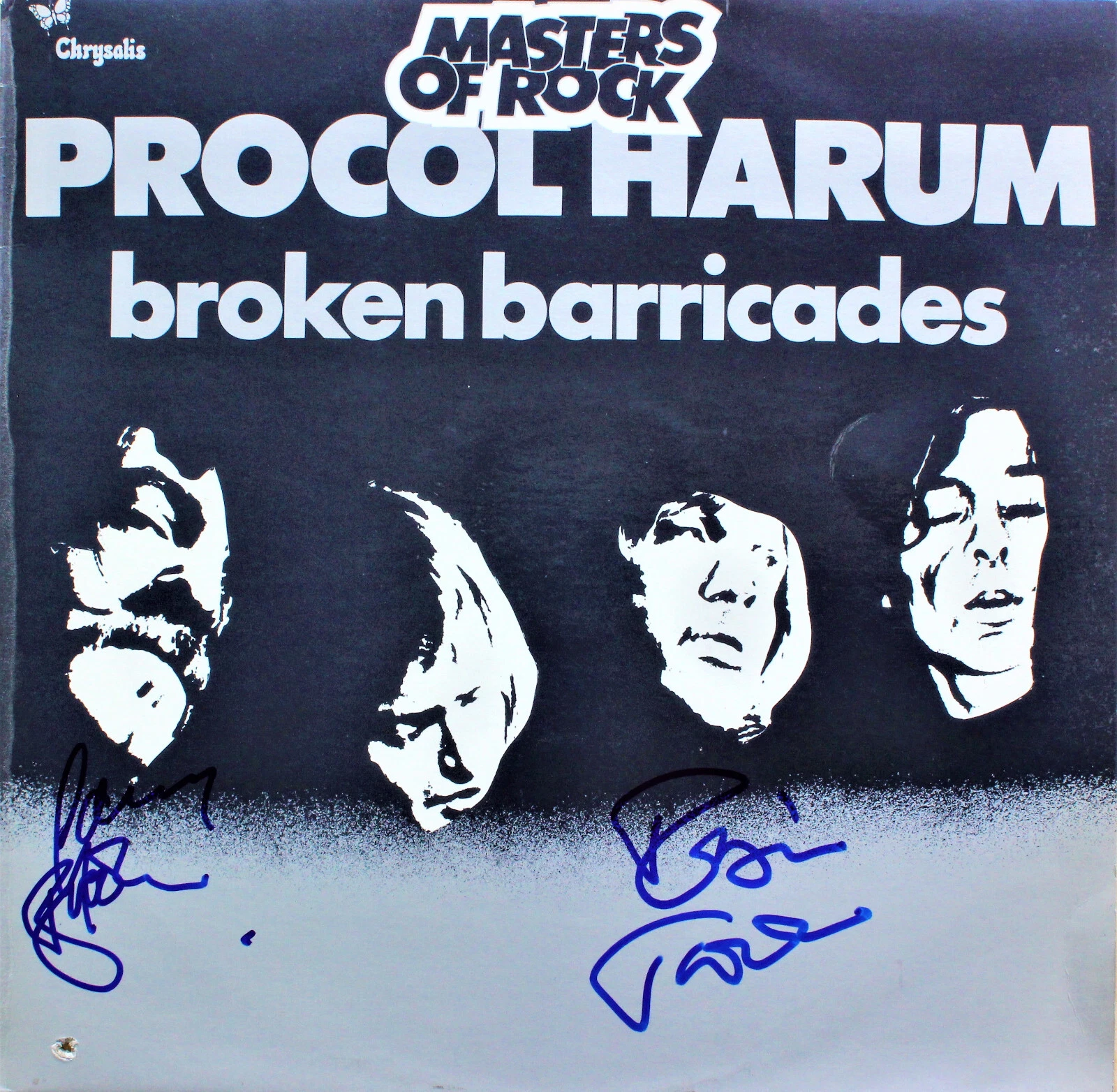 GARY BROOKER ROBIN TROWER Signed PROCOL HARUM BROKEN BARRICADES VINYL LP ACOA

