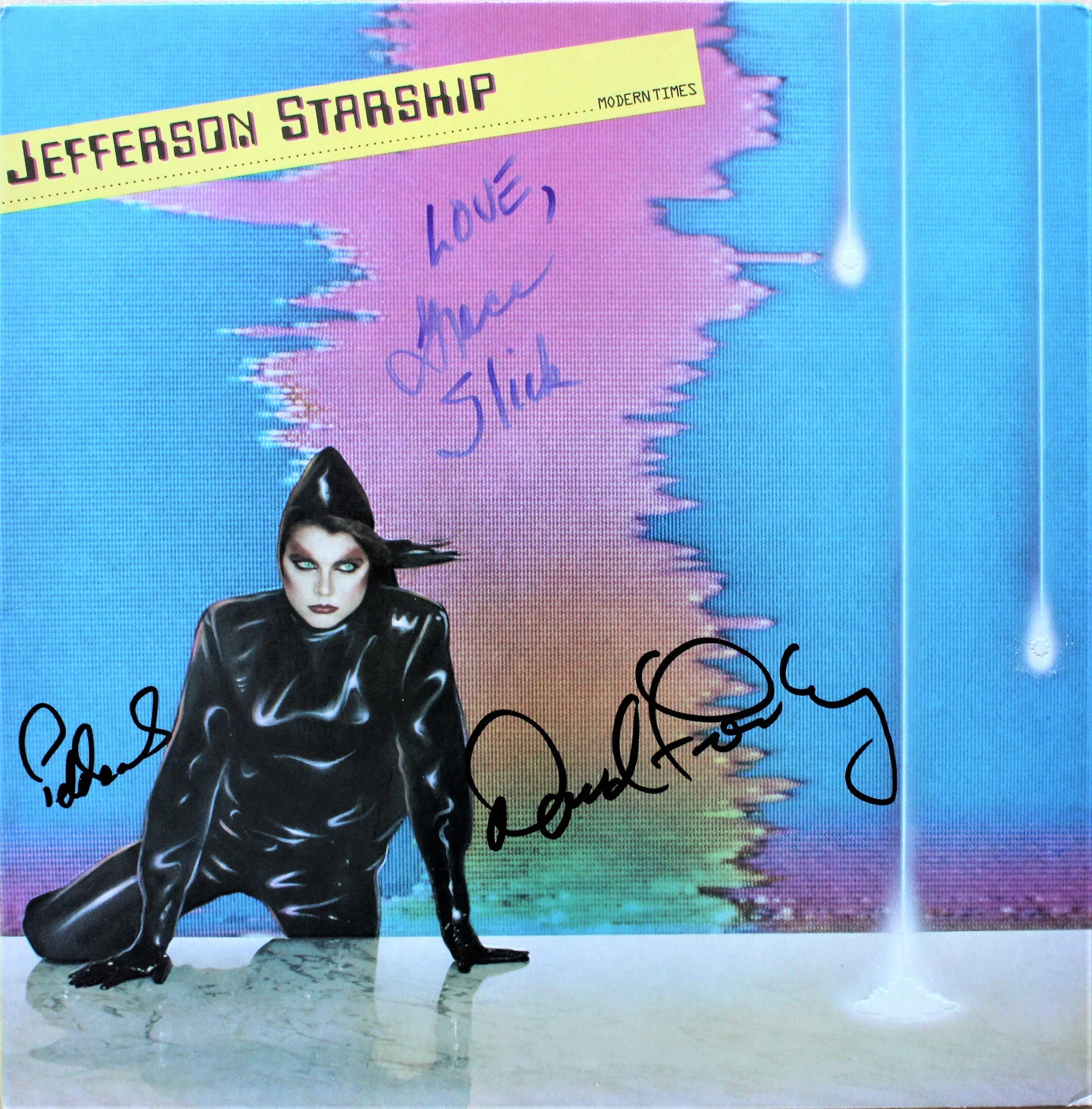 GRACE SLICK +2 signed Jefferson Starship Record MODERN TIMES Airplane!! ACOA

