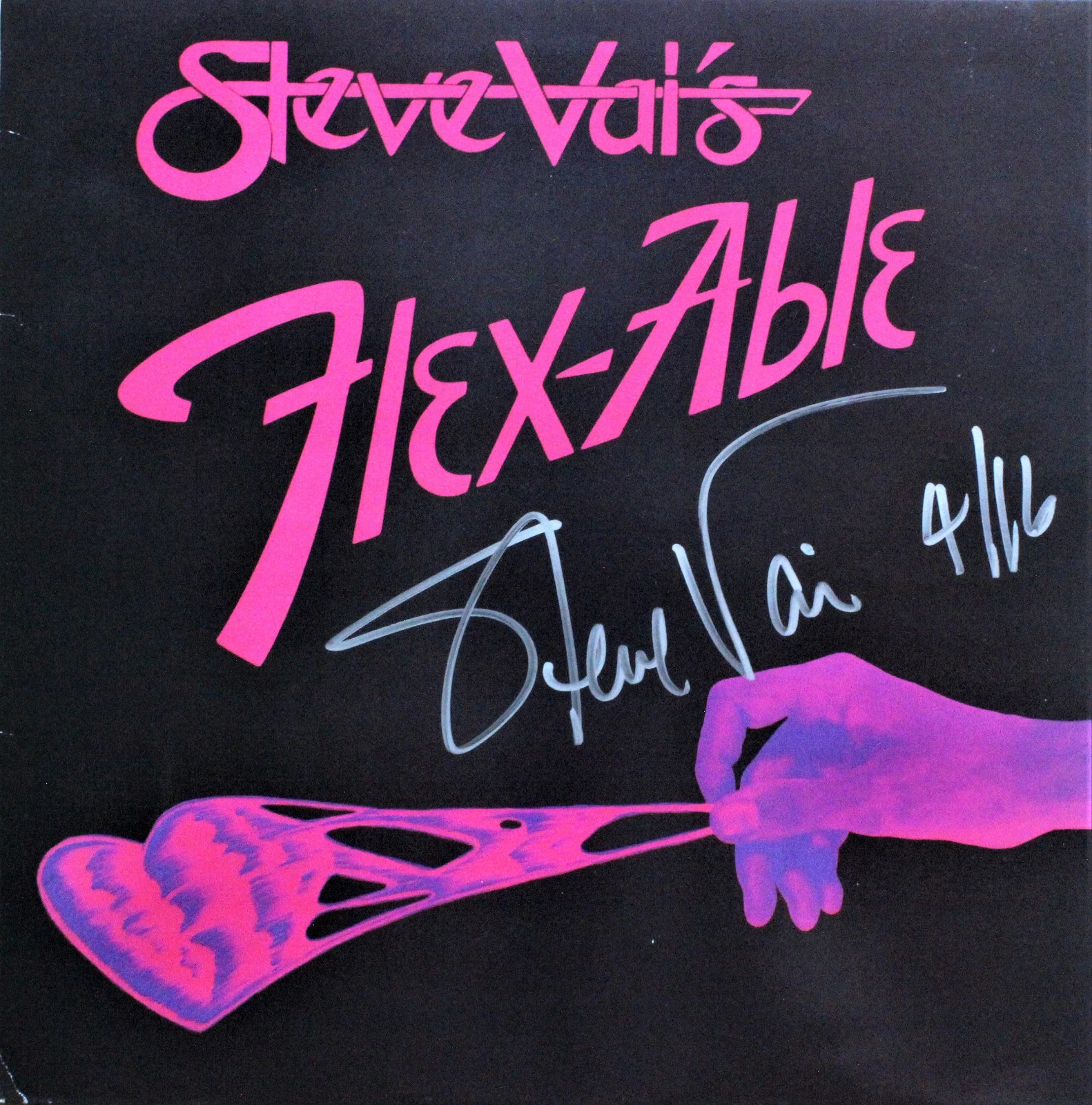 STEVE VAI Hand signed vinyl record, Flex-Able (black cover) (b) ACOA
