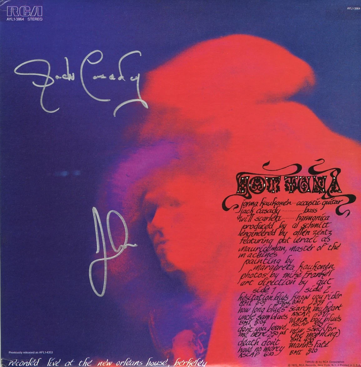 HOT TUNA Live at the Berkley, SIGNED!! Jorma and Jack. Jefferson Airplane ACOA
