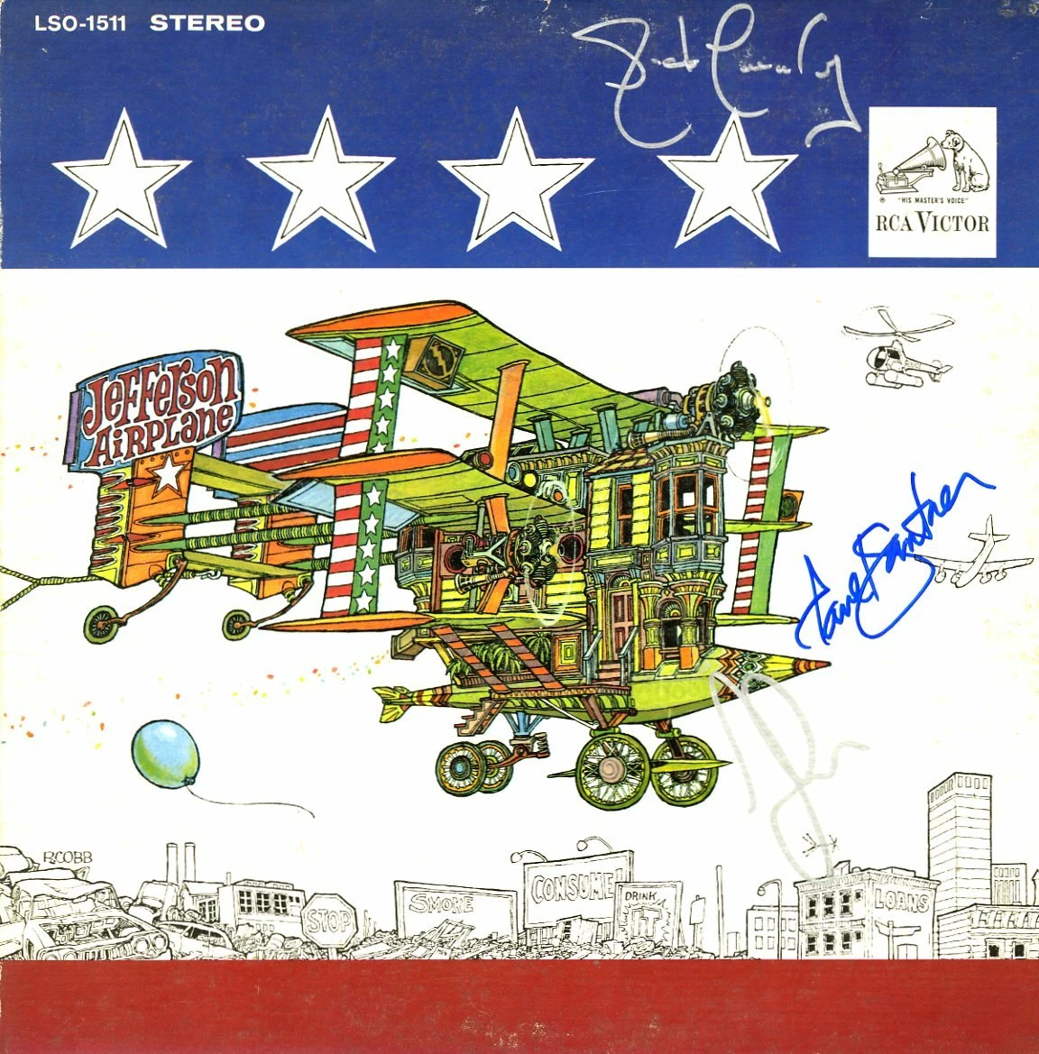 Jefferson Airplane Jorma, Jack and Paul SIGNED Vinyl Record ACOA
