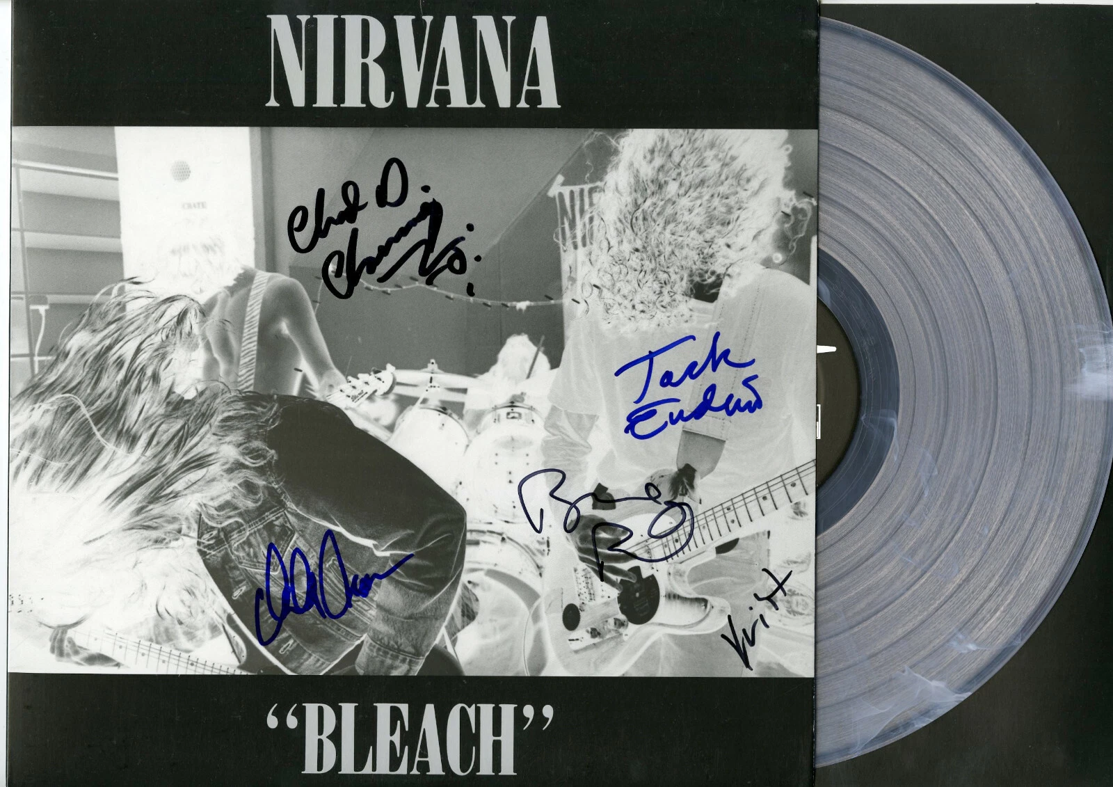 Nirvana Bleach Vinyl signed by Krist Novoselic, Dale, Chad, Jack + Pavitt ACOA
