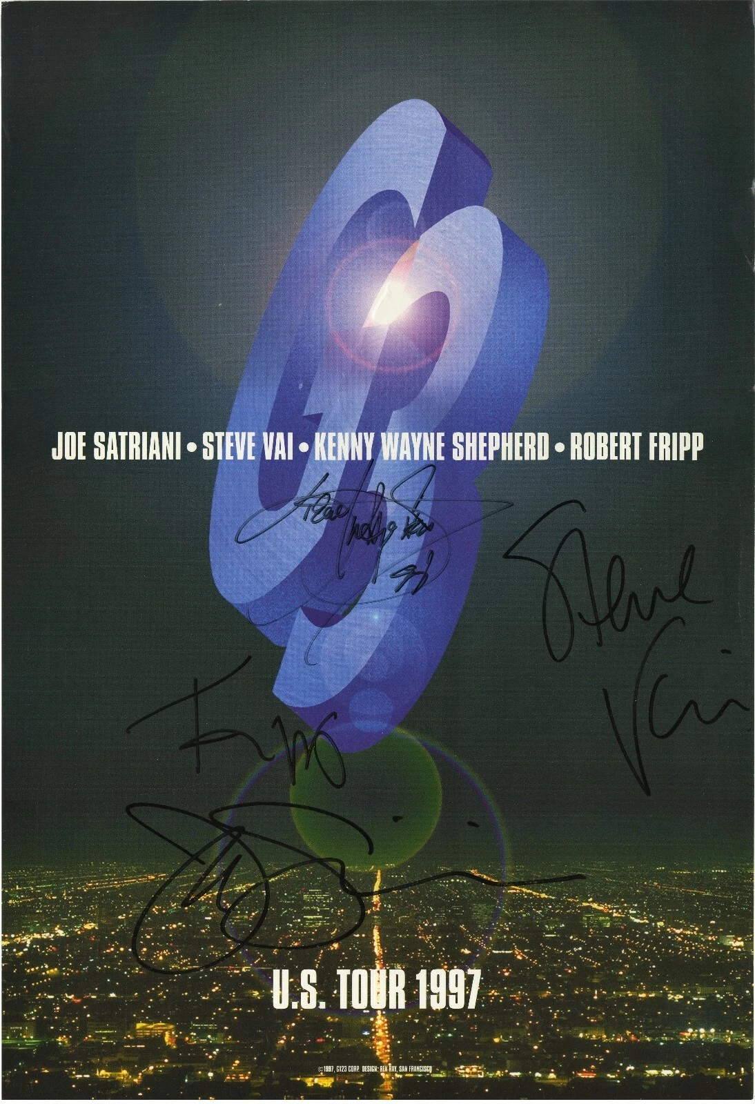 G3 SIGNED Poster Robert Fripp, Steve Vai, Joe Satriani, Kenny Wayne Shep...ACOA
