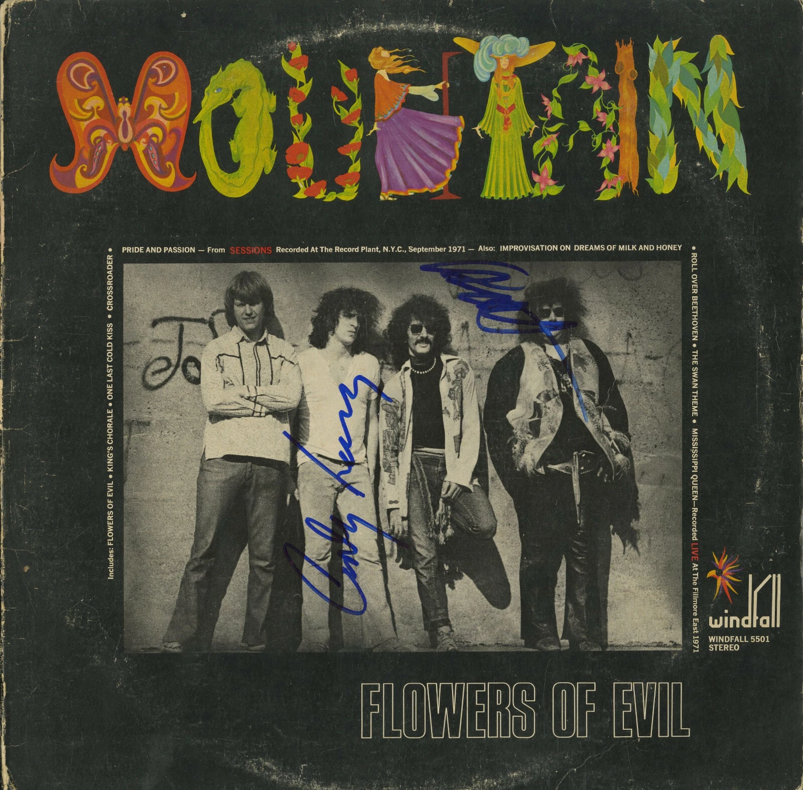 Mountain Leslie West and Corky Laing SIGNED Vinyl Record Flowers of Evil ACOA
