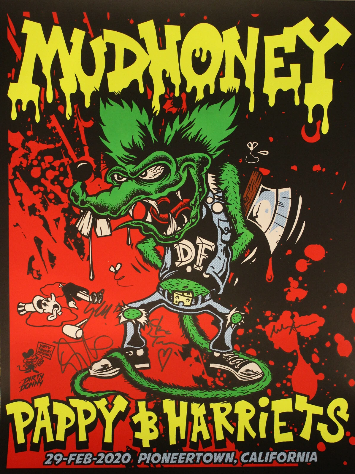 Mudhoney Live Concert Poster Silk Screen Band signed 2/29/20 Rat Fink CA ACOA
