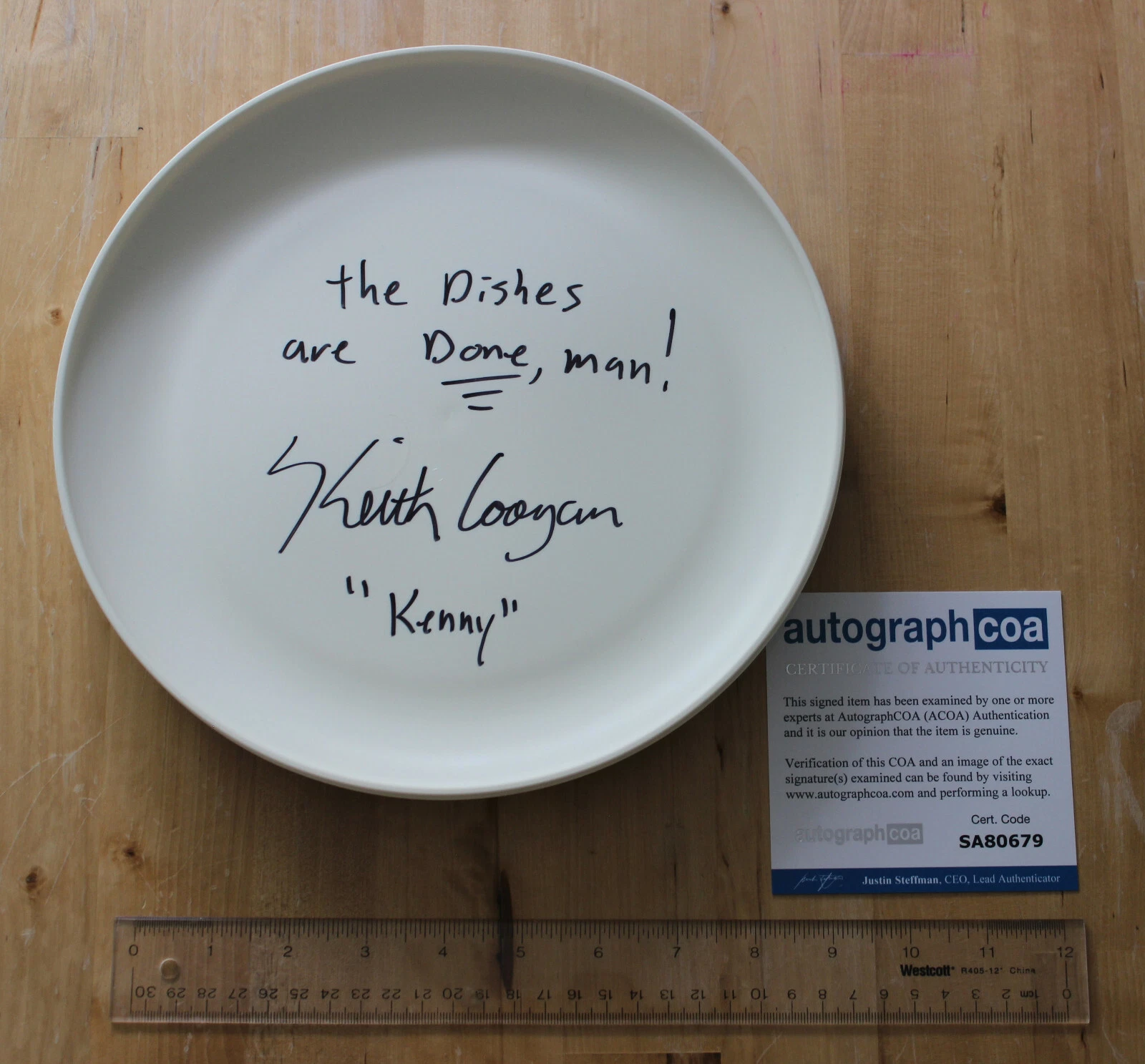 Keith Coogan Signed Plate from Don't Tell Mom The Babysitters Dead!!! ACOA

