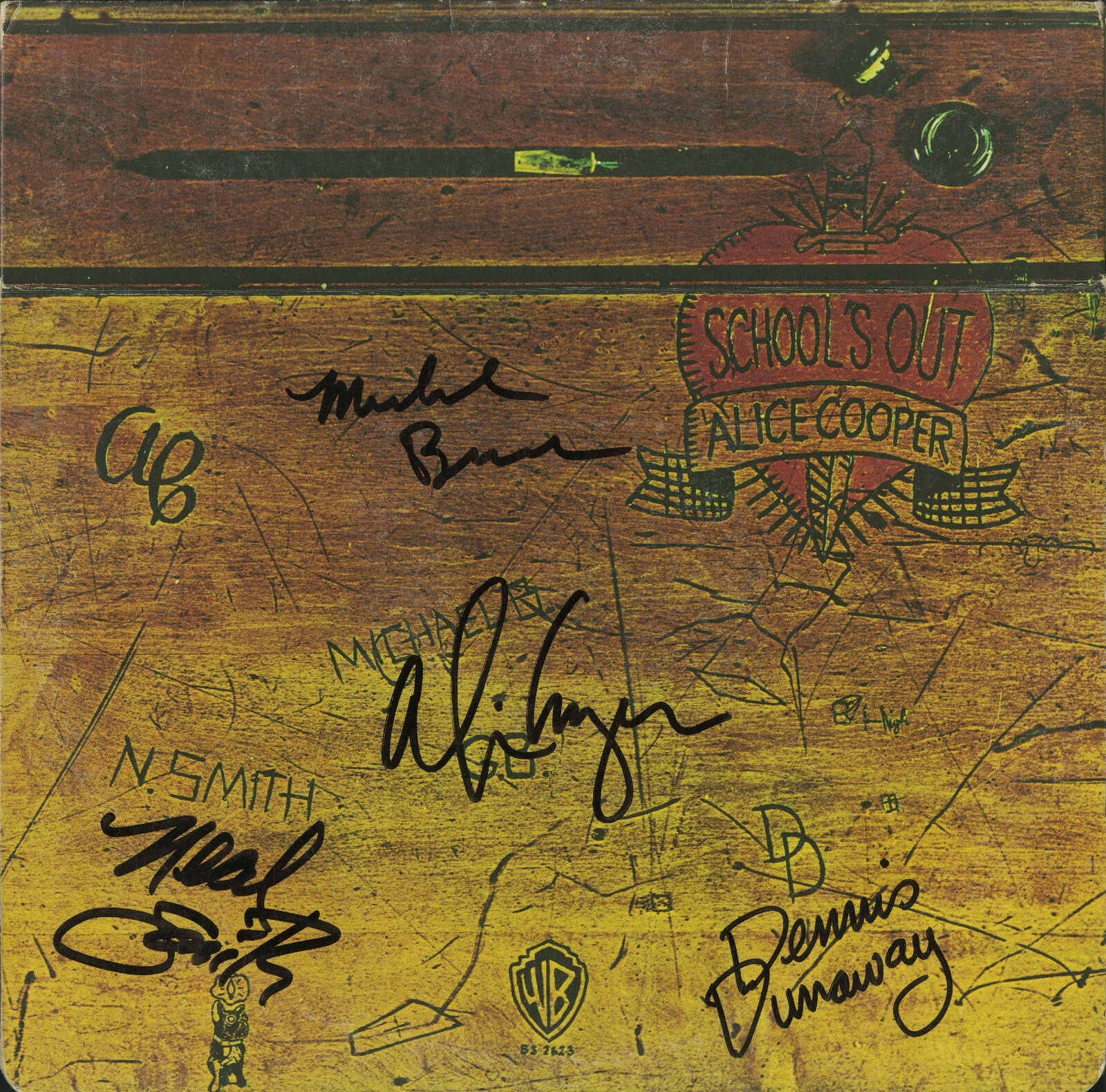 Alice Cooper Band signed School's Out Vinyl Record, Alice,Bruce Neil Dennis ACOA
