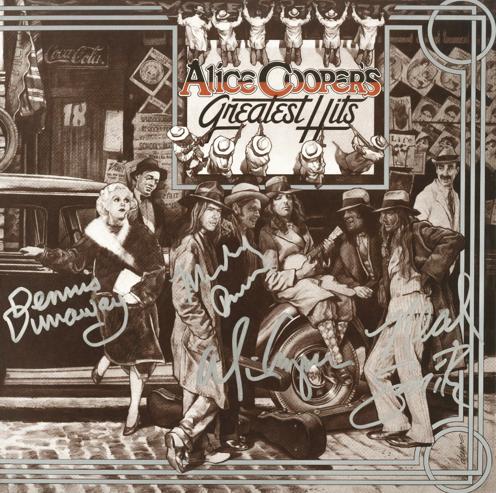 Alice Cooper Band signed Geatest Hit Vinyl Record, Alice,Bruce Neil Dennis ACOA
