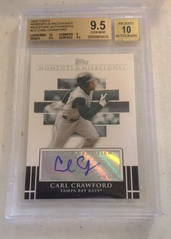 CARL CRAWFORD 2008 Topps Moments & Milestones #CC Auto Dodgers Bgs 9.5 Auto 10
