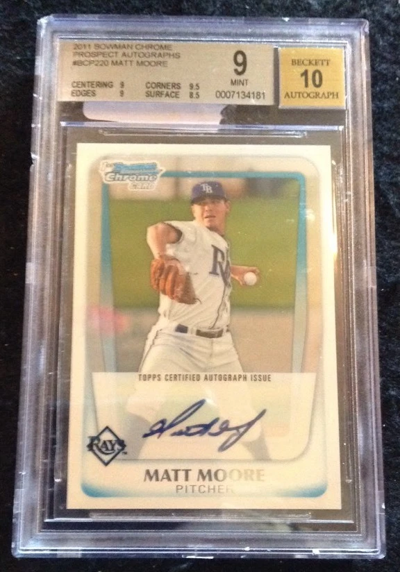 Matt Moore 2011 Bowman Chrome Prospect ROOKIE RC AUTO BGS 9 10 card RAYS
