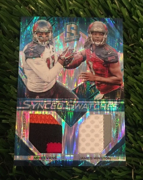 2015 Spectra MIKE EVANS & JAMEIS WINSTON Synced Swatch Neon Blue #ED /50 SP
