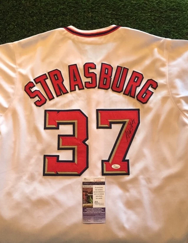 STEPHEN STRASBURG WASHINGTON NATIONALS White SIGNED JERSEY JSA/COA K56863
