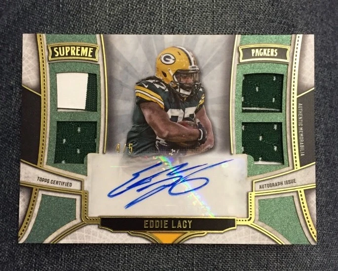 2015 Topps Supreme EDDIE LACY Quad Relics Auto Green #D /5 SSP PACKERS
