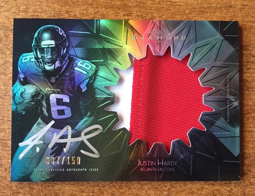 2015 TOPPS DIAMOND RC JUSTIN HARDY ROOKIE AUTO JUMBO PATCH SILVER INK #ED /150
