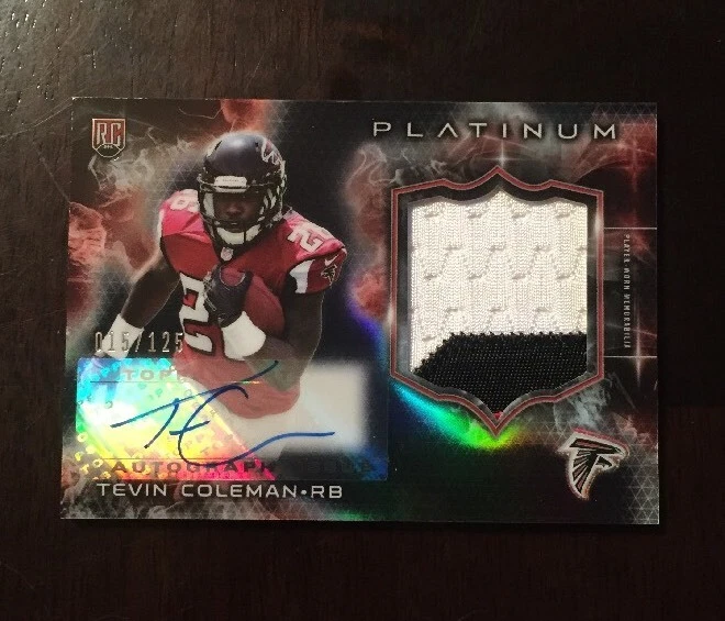 2015 Topps Platinum Tevin Coleman Black Rookie 2 CLR Jersey Patch Auto #ED /125
