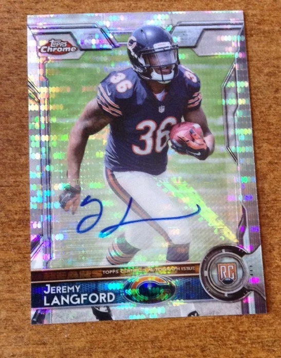 2015 Topps Chrome Mini Jeremy Langford Pulsar Refractor Rookie Auto #D /15 Bears
