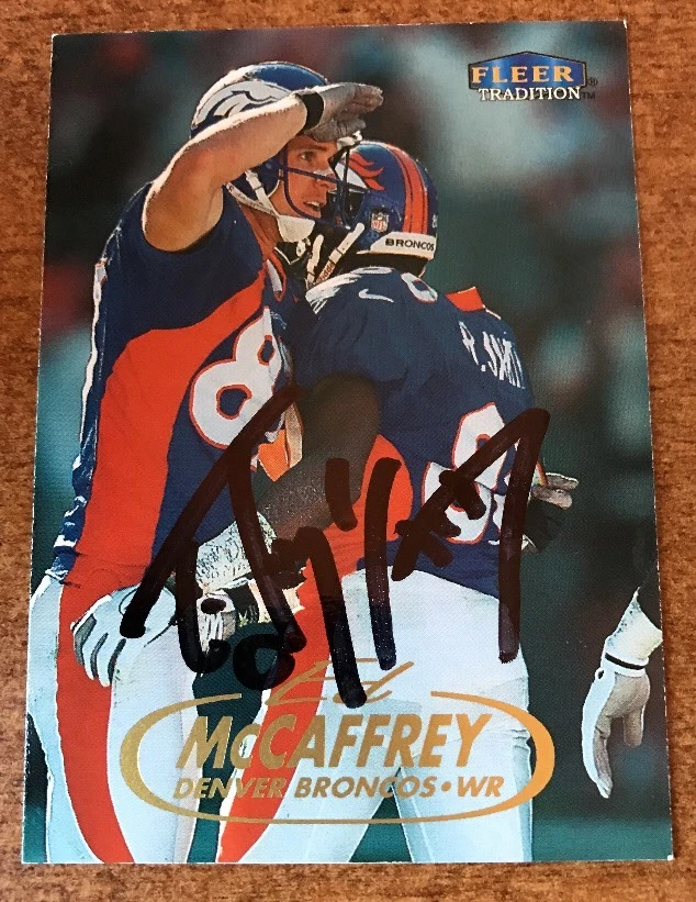 ED MCCAFFREY SIGNED 1998 FLEER GIANTS BRONCOS STANFORD JSA COA
