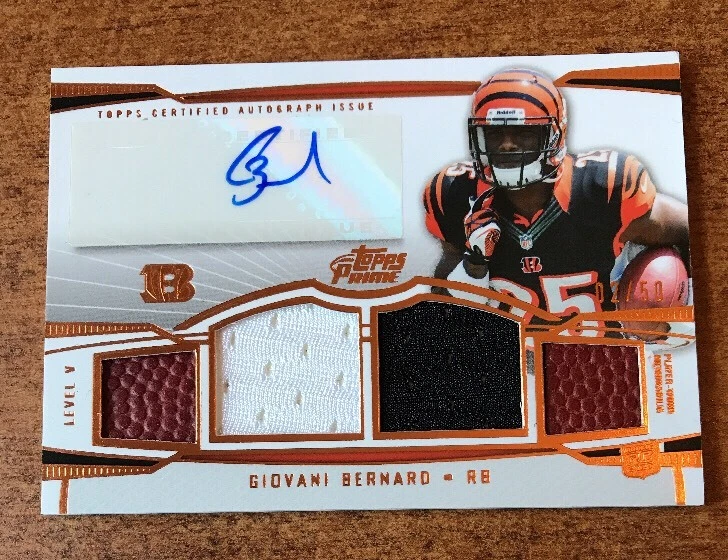 GIOVANI BERNARD 2013 TOPPS PRIME BRONZE LEVEL 5 QUAD PATCH BALL AUTO RC #D 2/50
