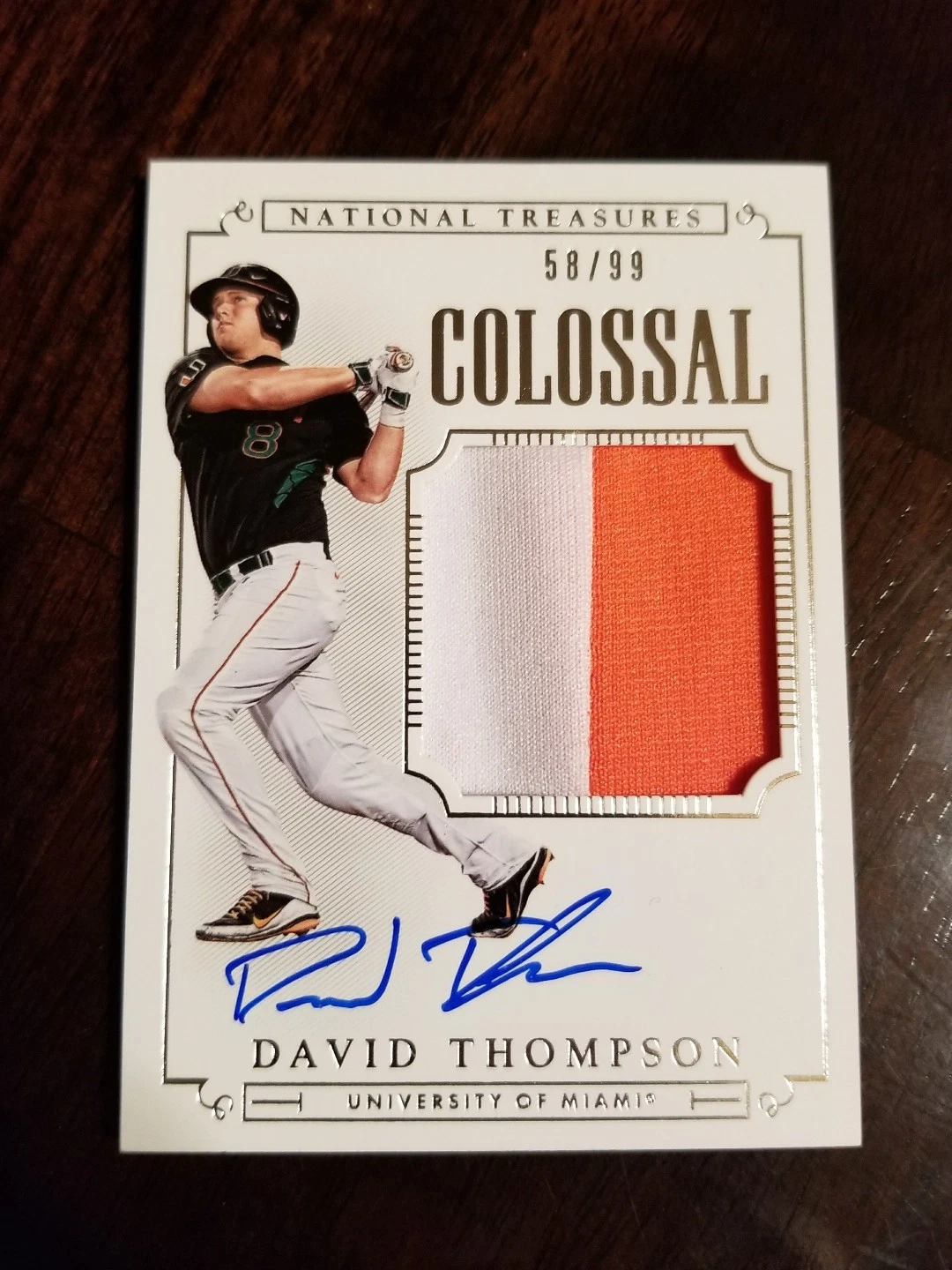 2015 NATIONAL TREASURES DAVID THOMPSON COLOSSAL 2 CLR PATCH AUTO /99 MIAMI
