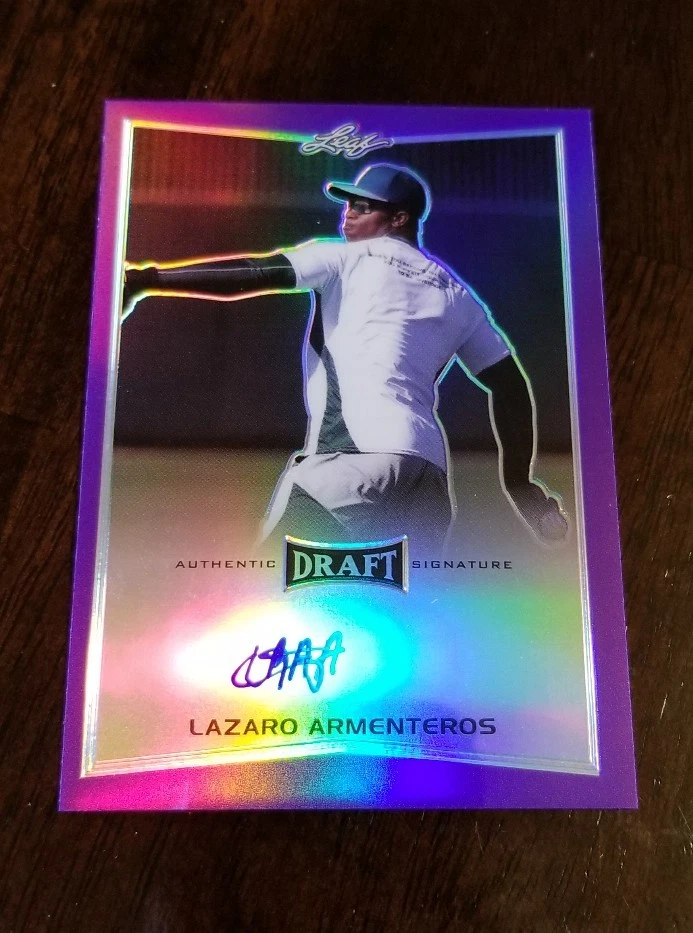 LAZARO ARMENTEROS 2016 Leaf Metal PURPLE REFRACTOR Auto #ED /20 A'S TOP PROSPECT
