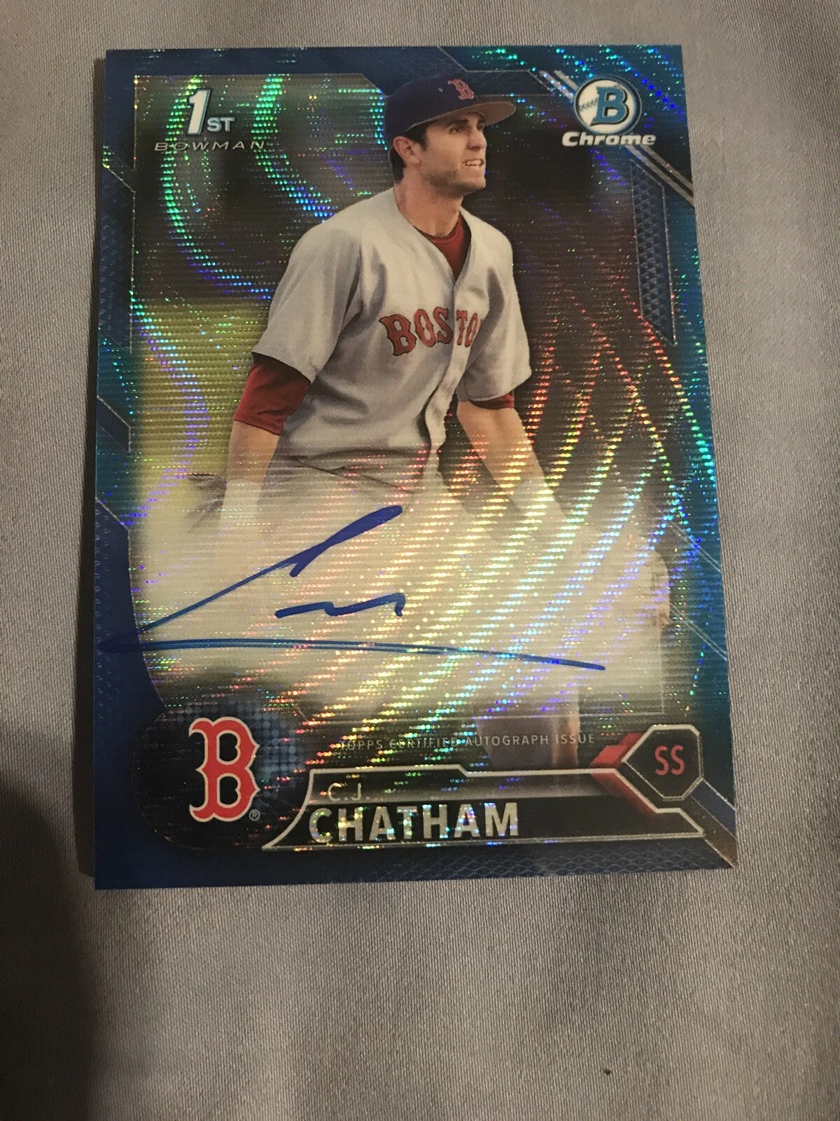 2016 Bowman Chrome Blue Wave Auto C.J. Chatham 76/150 Red Sox
