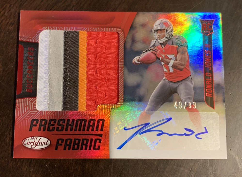 RONALD JONES 2018 Certified Freshman Fabric 5 CLR RC Patch Auto /99 Bucs Star
