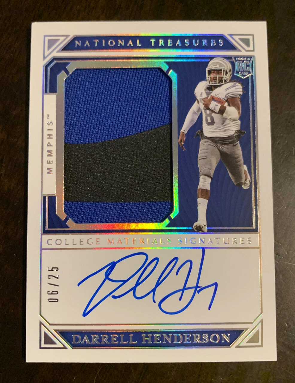 DARRELL HENDERSON 2019 National Treasures Collegiate SILVER HOLO RPA /25 Memphis
