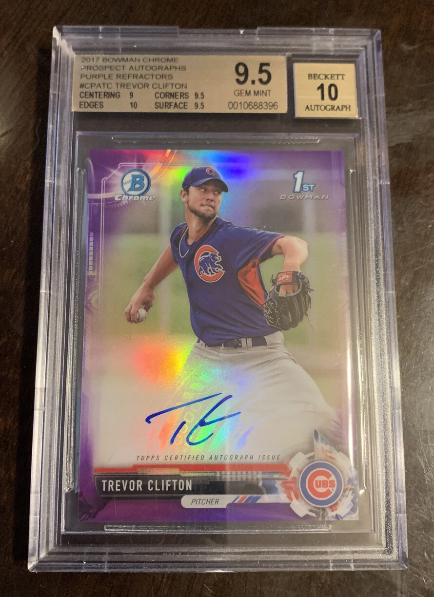 2017 Bowman Chrome Prospect Trevor Clifton Purple Refractor Auto BGS 9.5/10 Cubs
