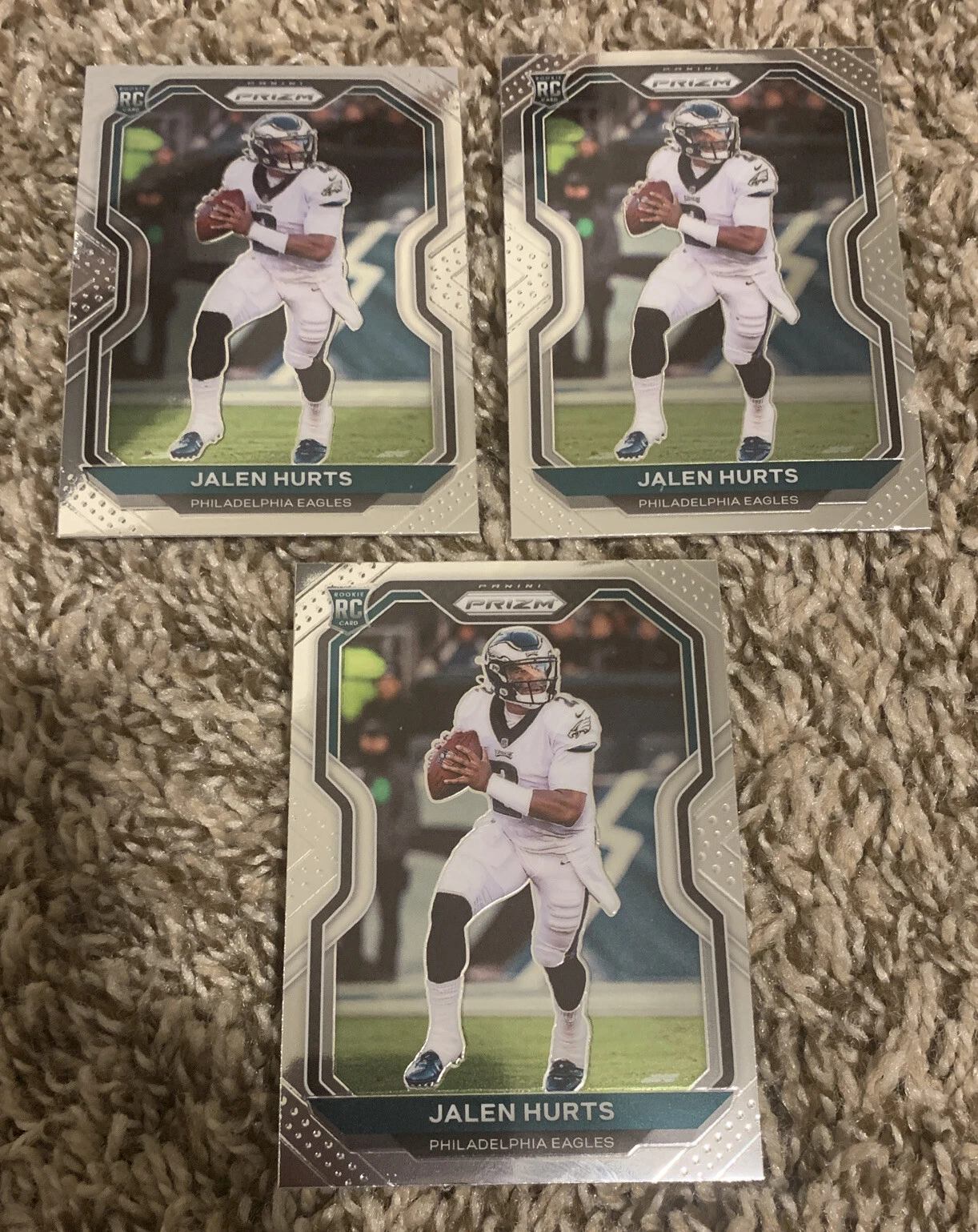 LOT OF (3) 2020 Panini Prizm NFL Jalen Hurts Base RC Rookie Philadelphia Eagles

