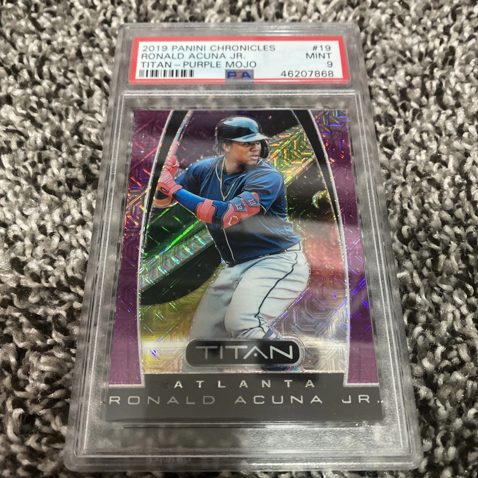 2019 Chronicles Ronald Acuna Jr Titan PURPLE MOJO 13/75 EBAY 1/1 Jersey # PSA 9
