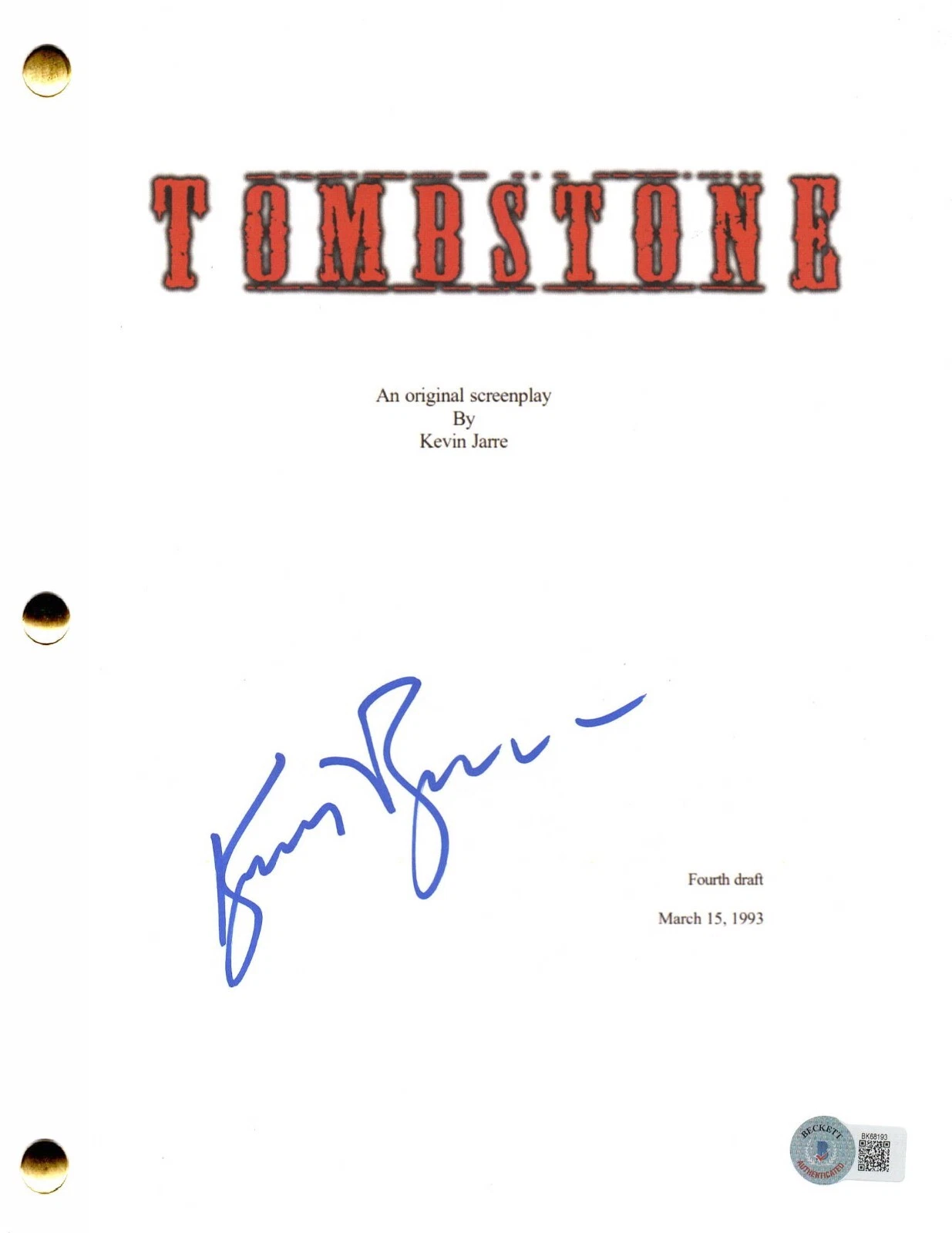 Kurt Russell Signed Tombstone Full Script Authentic Autograph Beckett

