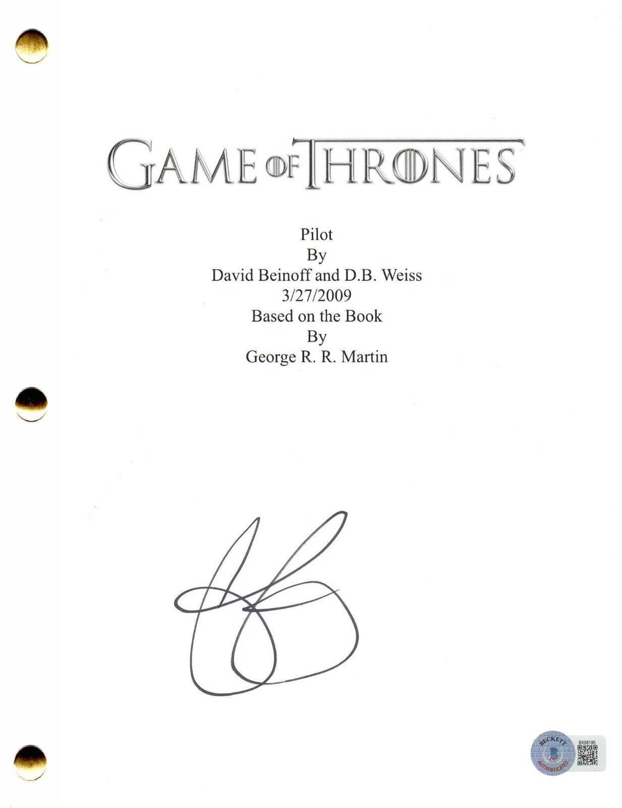 Emilia Clarke Signed Game of Thrones Pilot Script Authentic Autograph Beckett
