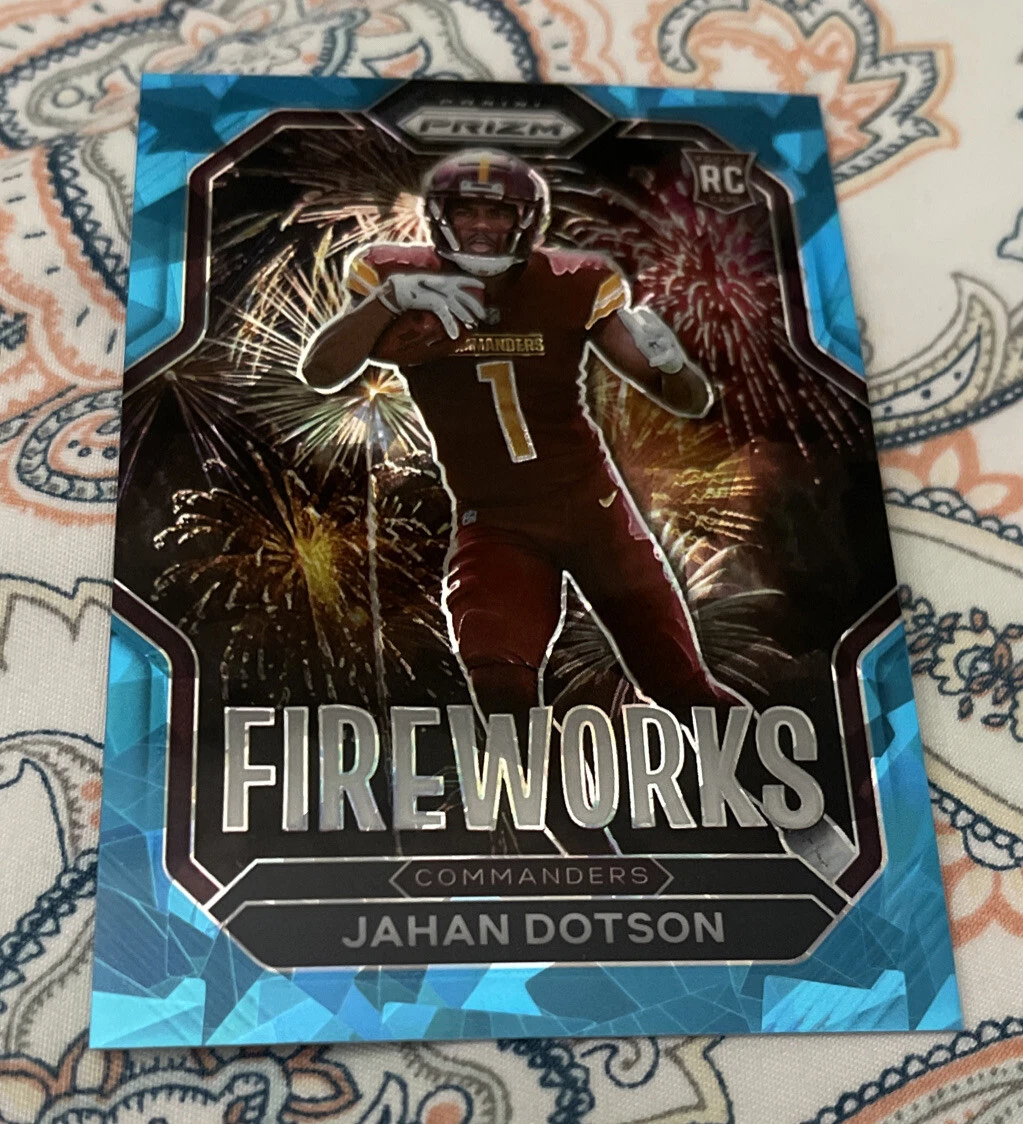 2022 Jahan Dotson Panini Prizm Rookie RC Fireworks Blue Cracked Ice #'d/99 #F-23
