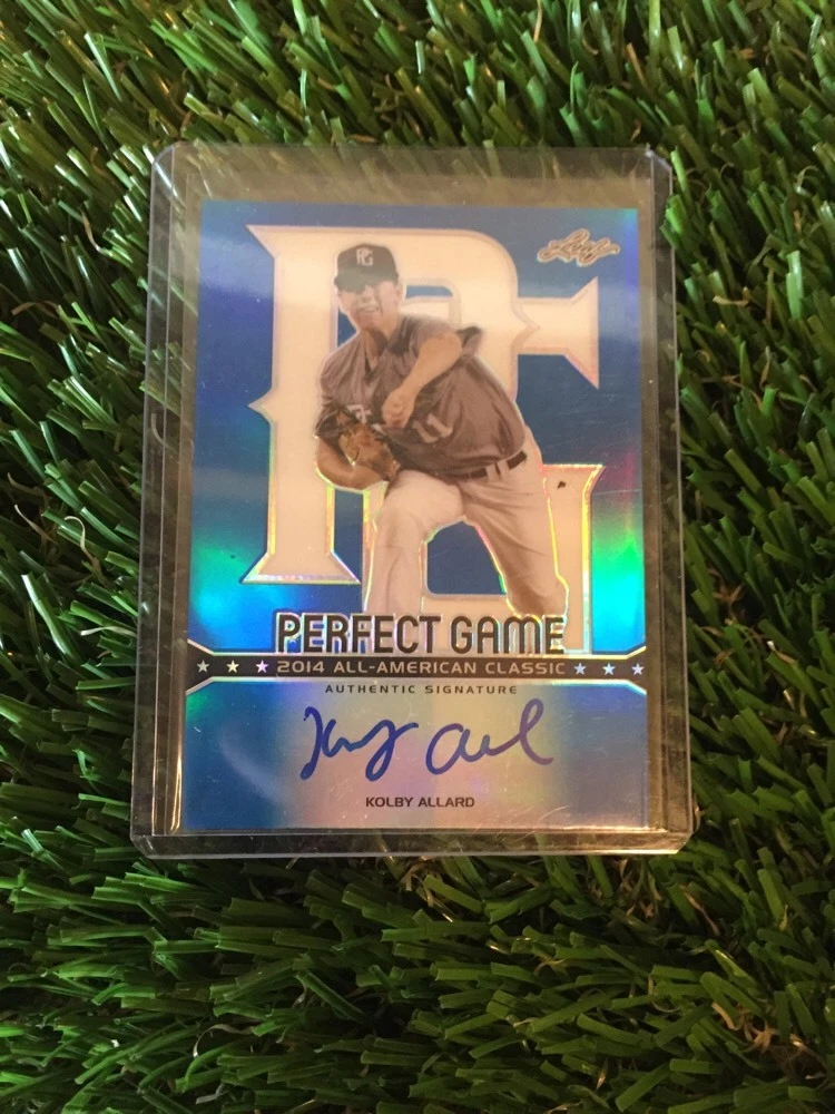 2014 Leaf Valiant Kolby Allard BLUE Refractor Perfect Game On Card Auto #ED /25
