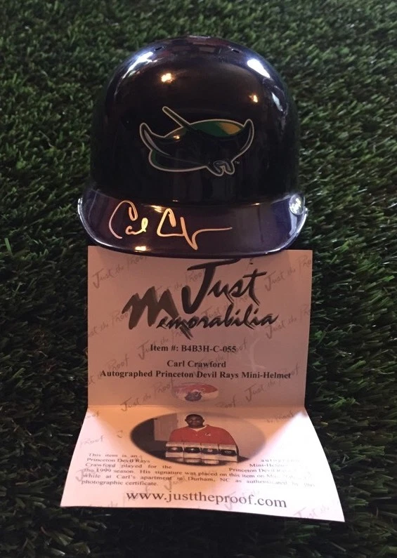 CARL CRAWFORD SIGNED TAMPBA BAY DEVIL RAYS MINI HELMET JUST MINORS COA
