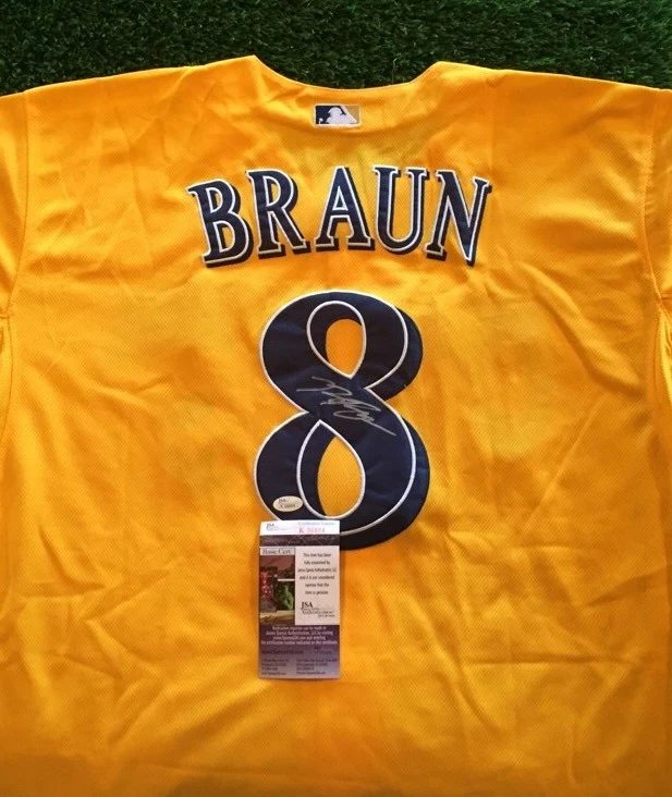 RYAN BRAUN MILWAUKEE BREWERS YELLOW SPECIAL ED. JERSEY SIGNED JSA/COA K56804
