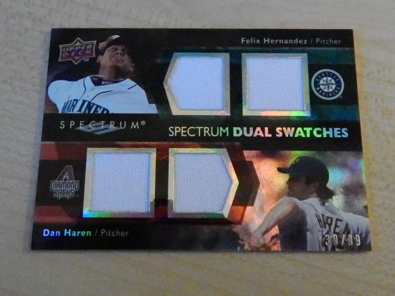 2008 UD SPECTRUM BASEBALLDUAL SWATCHES FELIX HERNANDEZ & DAN HAREN #ED /99

