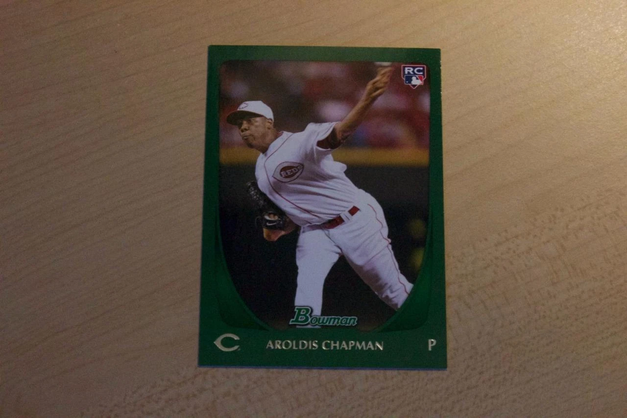 2011 BOWMAN PAPER AROLDIS CHAPMAN RC GREEN PARALLEL #ED /450 CUBS HOT
