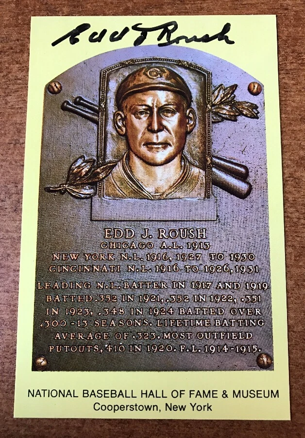National Baseball Hall Of Fame Museum Autographed Post Card Edd Roush JSA COA
