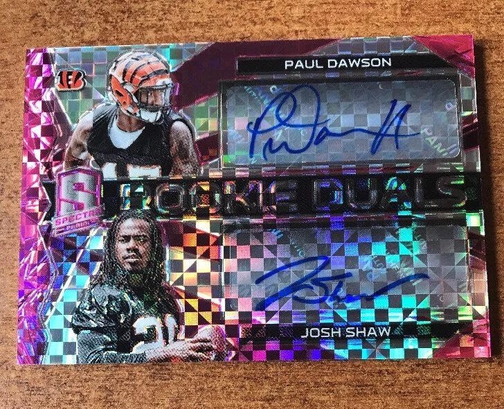 PAUL DAWSON / JOSH SHAW 2015 SPECTRA ROOKIE DUALS AUTO BENGALS RC PINK 5/10
