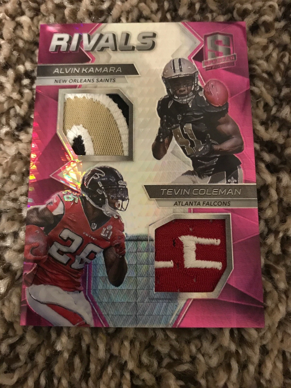 2017 Spectra Alvin Kamara/Tevin Coleman RIVALS PINK Dual Jersey card #'d 5/7
