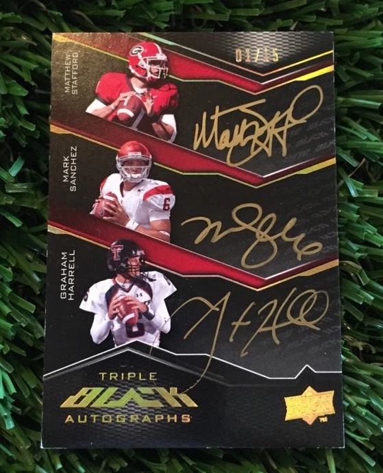 2009 UD BLACK MATTHEW STAFFORD TRIPLE AUTOGRAPH RC #D 1/15 EBAY 1/1 Wow Hot Fore
