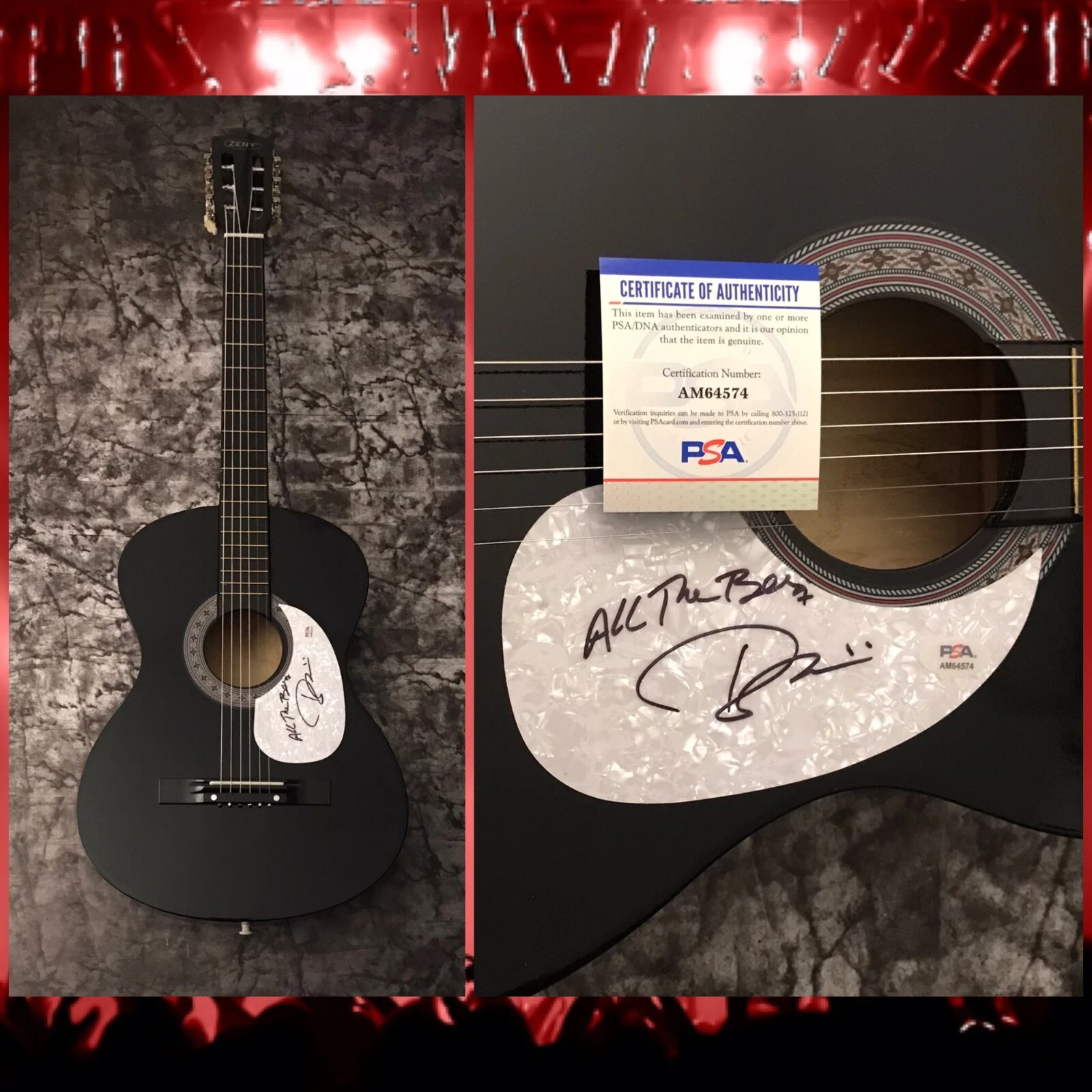 PSA Play That Funky Music * ROB PARISSI * Signed Acoustic Guitar Wild Cherry COA
