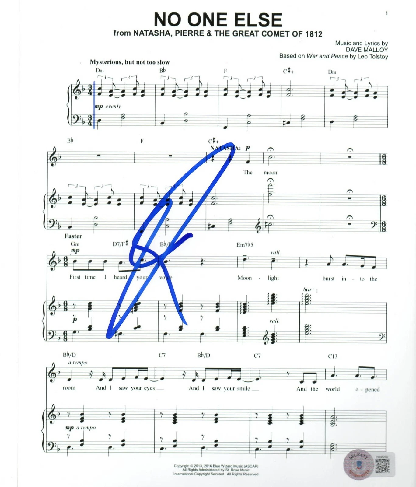 Josh Groban Signed Sheet Music No One Else Natasha Pierce & The Great Comet Auto
