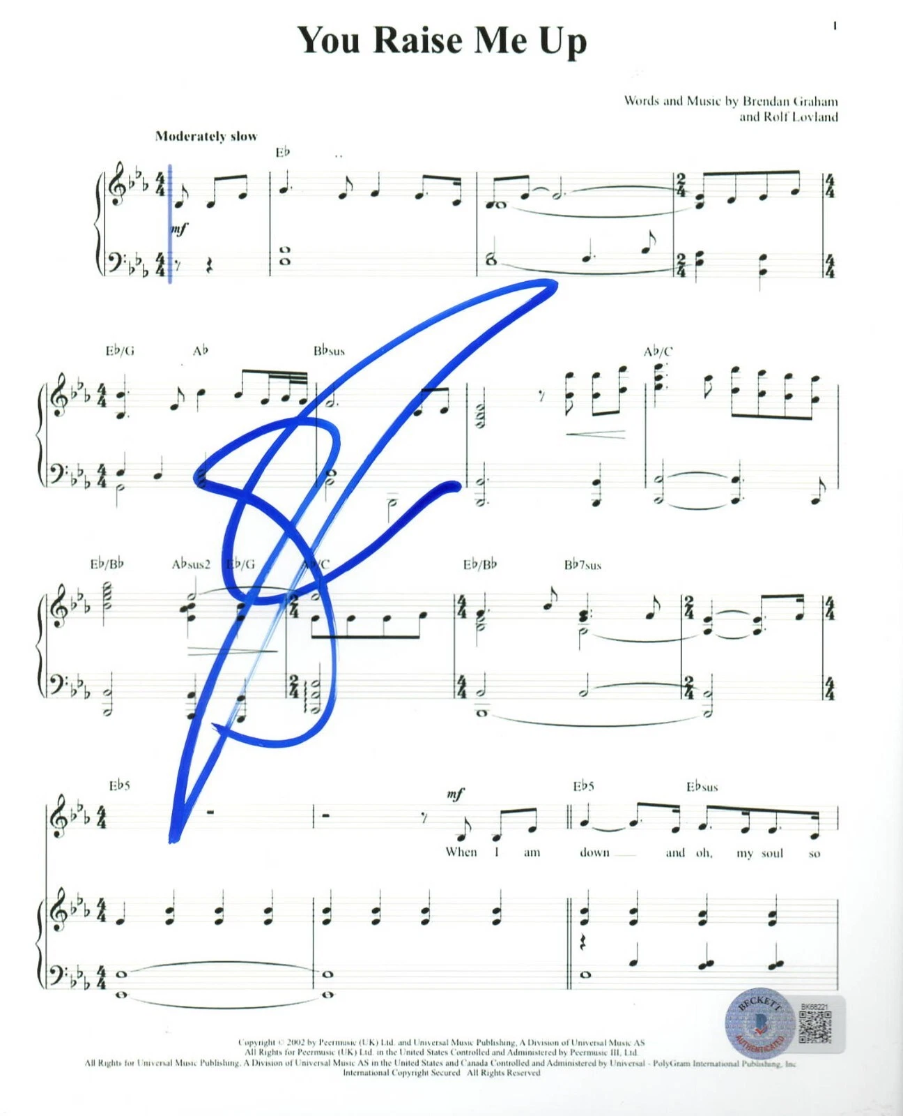 Josh Groban Signed Sheet Music You Raise Me Up Autograph Beckett
