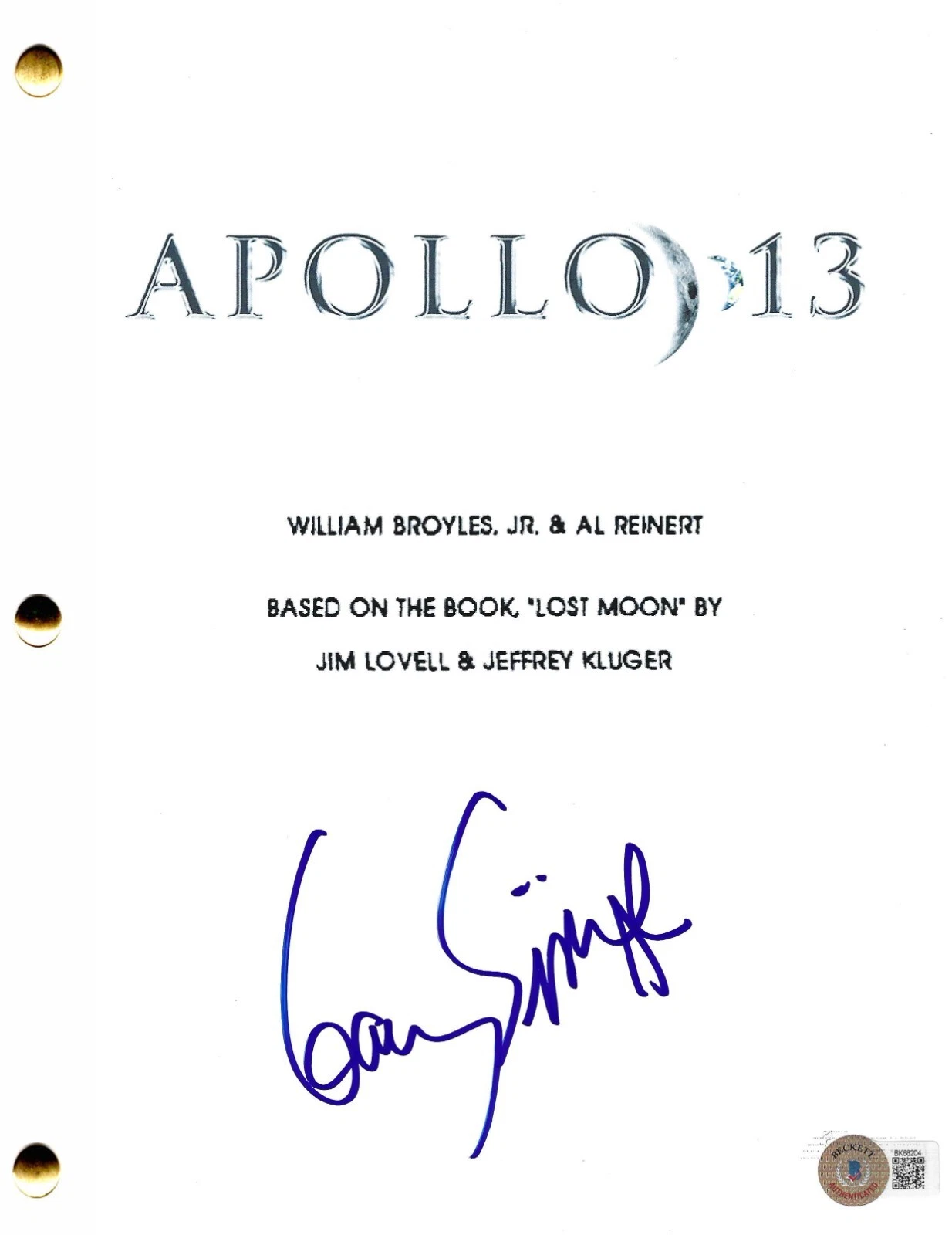 Gary Sinise Signed Apollo 13 Full Script Authentic Autograph Beckett
