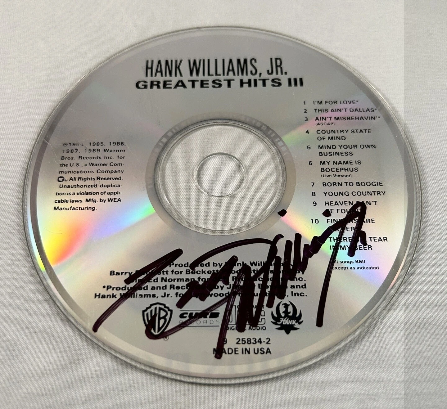 Country Singer Hank Williams Jr Signed CD COA
